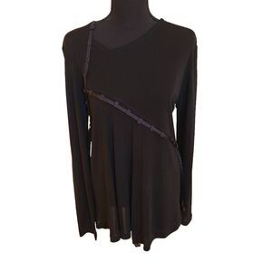 TIAR LA Womens Black Ribbon Trimmed Long Sleeved Top Size M